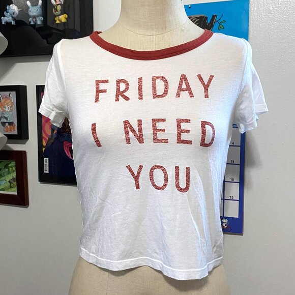 Express "Friday I Need You" Graphic Ringer Tee - Picture 1 of 3
